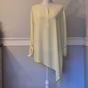 Chicos 3 (L/16) Blouse Henley Tunic Yellow Asymmetrical Hem Roll Tab Sleeves